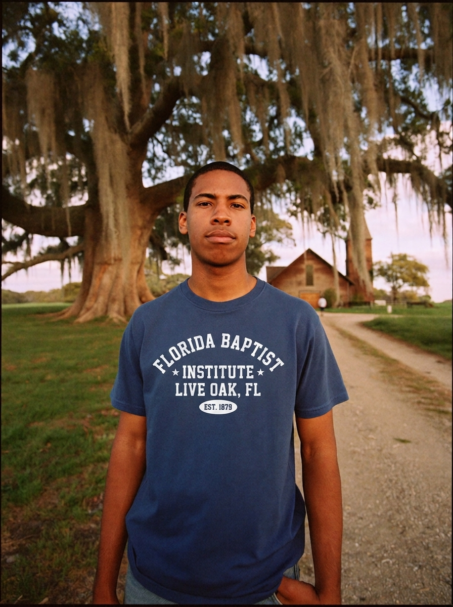 Heritage Collection lifestyle photo — heritage tee beneath a live oak with hanging Spanish moss