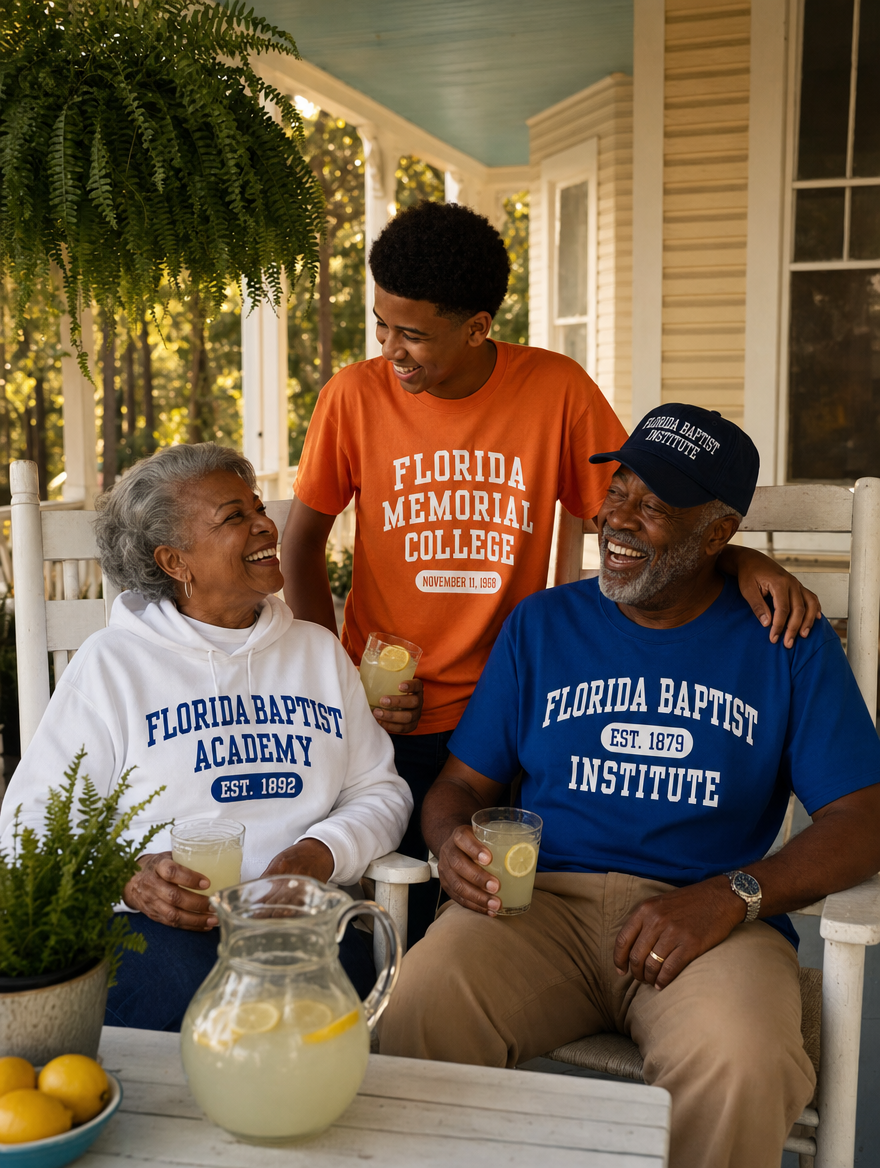 Heritage Collection lifestyle photo — generations gathered on the front porch in heritage gear