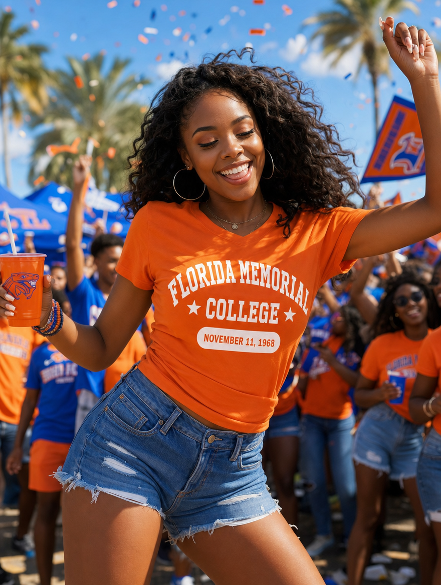 Heritage Collection lifestyle photo — Miami game day fans in white print heritage tees