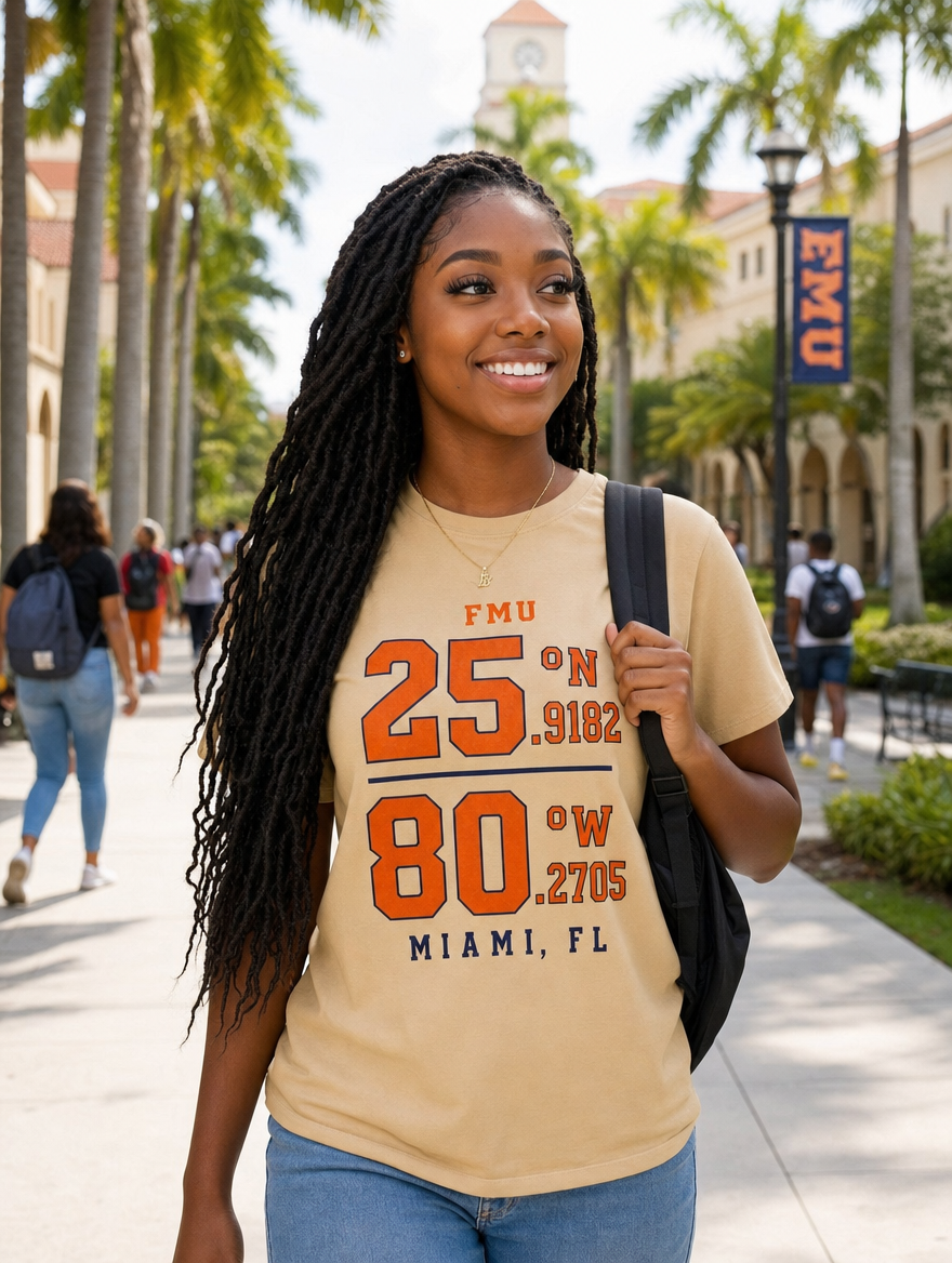 FMU Coordinates tan tee campus walkway