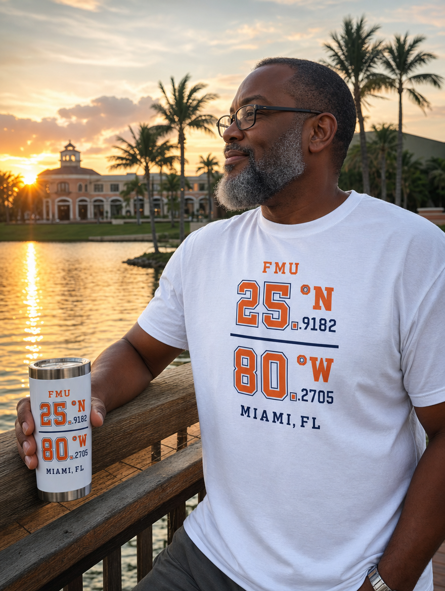 FMU Coordinates tumbler lakeside sunset