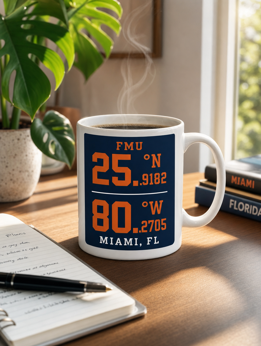 FMU Coordinates mug morning desk