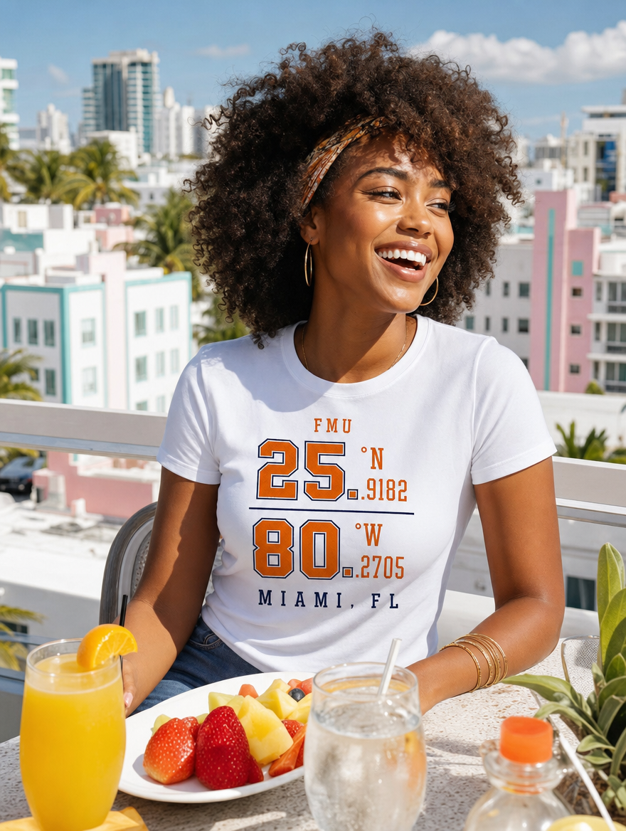 FMU Coordinates white tee rooftop brunch