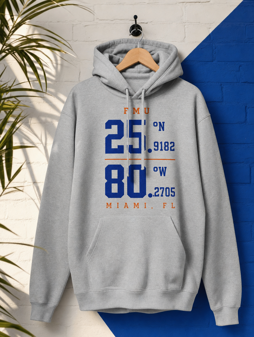 FMU Coordinates royal blue print sport grey hoodie hanger editorial